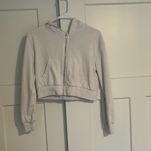 White cropped zip up sweatshirt